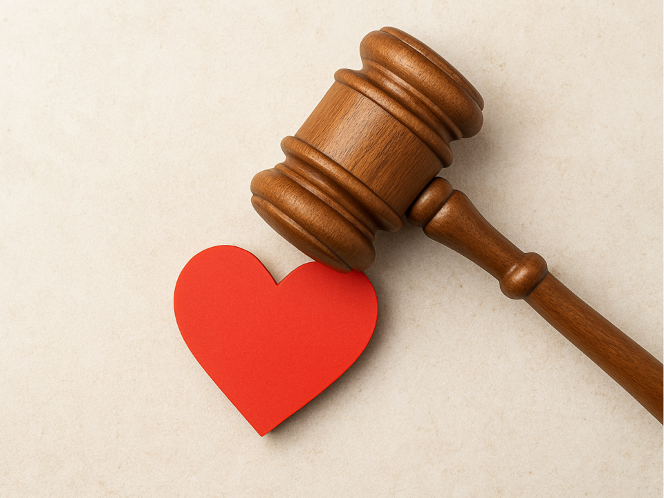 Ein Auktionshammer und ein rotes Herz