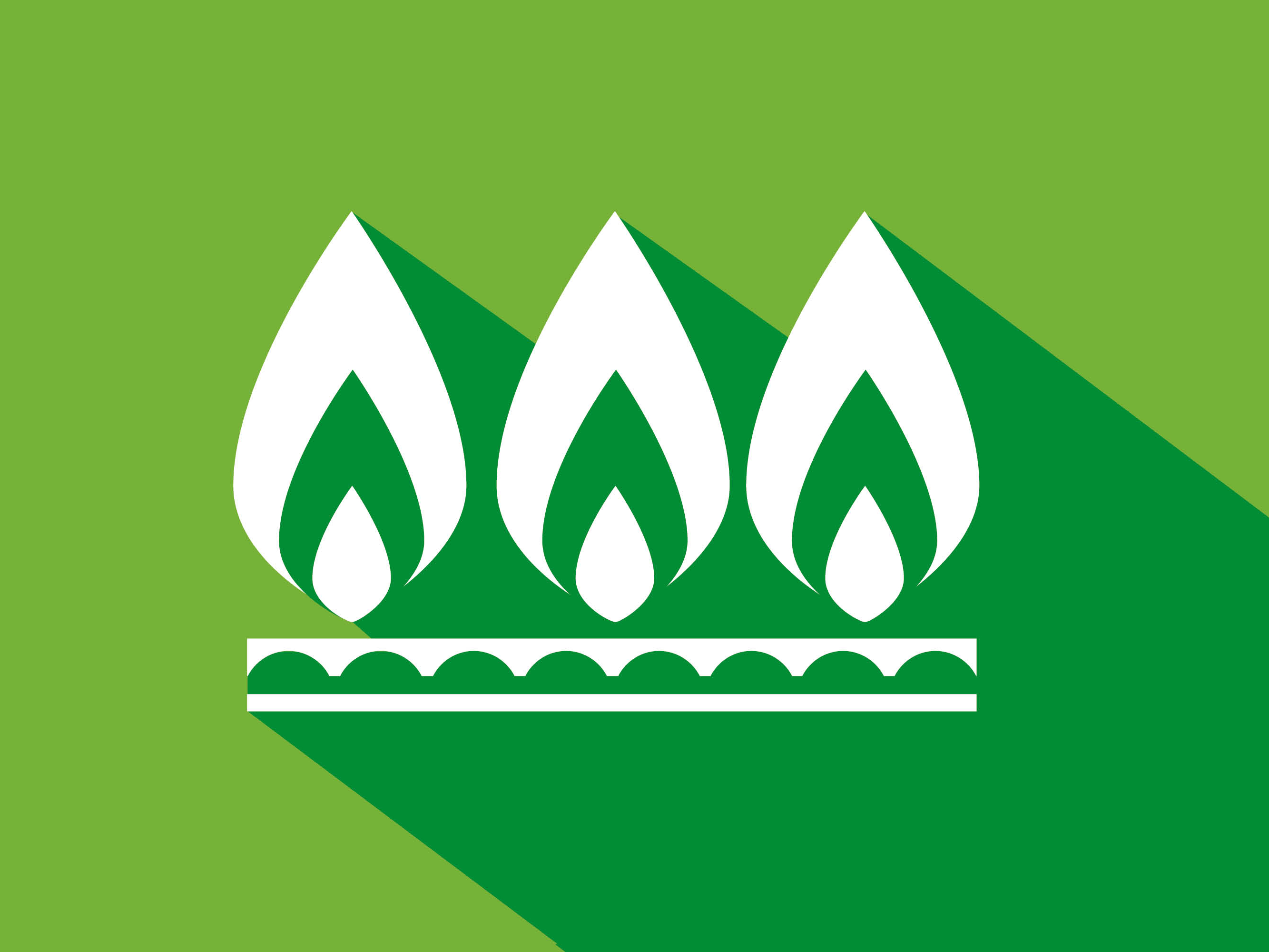 Piktogramm einer Gasflamme vor einem grünem Hintergrund